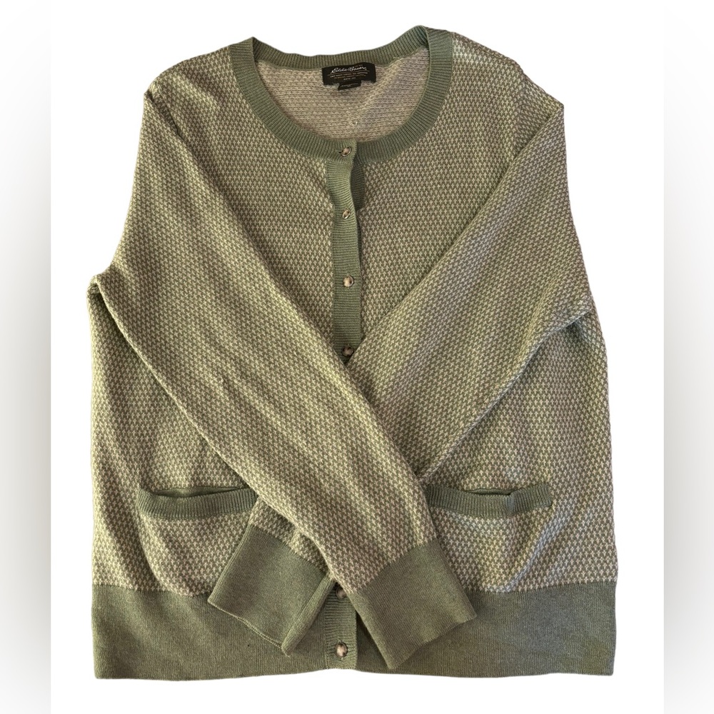 XL Green Button-Up Sweater with Pockets